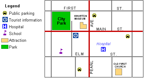 Map with pictoral symbols and labels