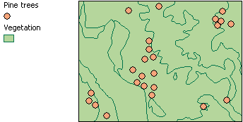 Single symbol map of pine trees and vegetation