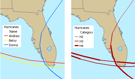 Hurricane maps symbolized by categories