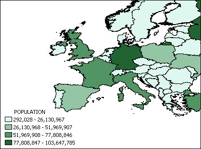 Map of western European country population