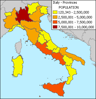 Map of Italian provinces symbolized by population