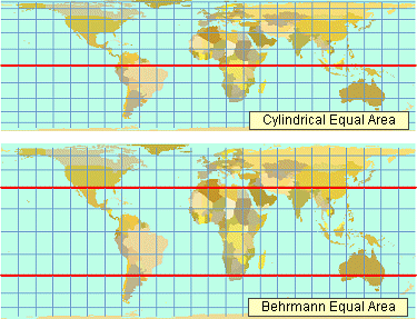 Cylindrical Equal Area vs. Behrmann