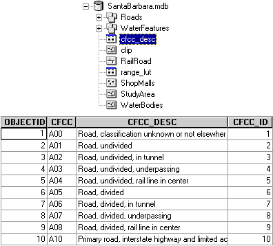 View of a nonspatial table stored inside a geodatabase