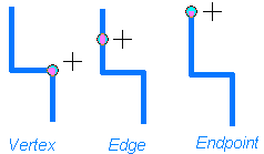Example locations for vertex, edge, and endpoint snapping
