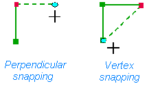 Examples of perpendicular and vertex snapping