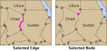Two maps of African countries showing a selected edge (left) and a selected node (right)