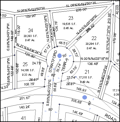 Portion of CAD drawing showing city streets and parcels